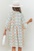 Bohemian Geometric Floral Patchwork Notched Neck Mini Dress