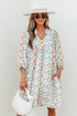Bohemian Geometric Floral Patchwork Notched Neck Mini Dress