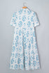 Bohemian Geometric Floral Print Button Split Neck Maxi Dress