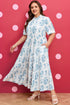 Bohemian Geometric Floral Print Button Split Neck Maxi Dress