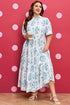 Bohemian Geometric Floral Print Button Split Neck Maxi Dress