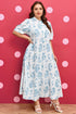 Bohemian Geometric Floral Print Button Split Neck Maxi Dress