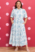 Bohemian Geometric Floral Print Button Split Neck Maxi Dress