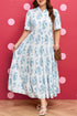 Bohemian Geometric Floral Print Button Split Neck Maxi Dress
