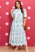 Bohemian Geometric Floral Print Button Split Neck Maxi Dress