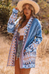 Bohemian Geometric Print Shawl Collar Open Front Cardigan