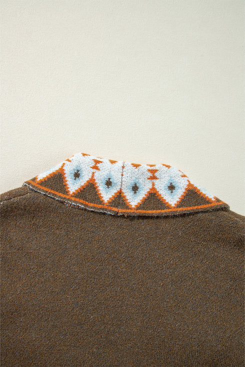 Bohemian Geometric Print Shawl Collar Open Front Cardigan