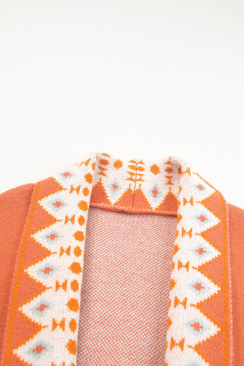 Bohemian Geometric Print Shawl Collar Open Front Cardigan