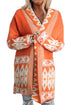 Bohemian Geometric Print Shawl Collar Open Front Cardigan