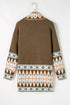 Bohemian Geometric Print Shawl Collar Open Front Cardigan