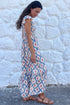 Bohemian Geometric Print Smocked Ruffle Sleeve Maxi Dress