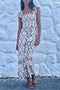 Bohemian Geometric Print Smocked Ruffle Sleeve Maxi Dress