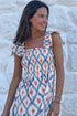 Bohemian Geometric Print Smocked Ruffle Sleeve Maxi Dress