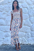Bohemian Geometric Print Smocked Ruffle Sleeve Maxi Dress