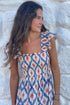 Bohemian Geometric Print Smocked Ruffle Sleeve Maxi Dress
