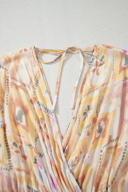 Bohemian Geometric Print Surplice V Neck Smocked Waist Maxi Dress