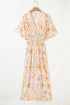 Bohemian Geometric Print Surplice V Neck Smocked Waist Maxi Dress