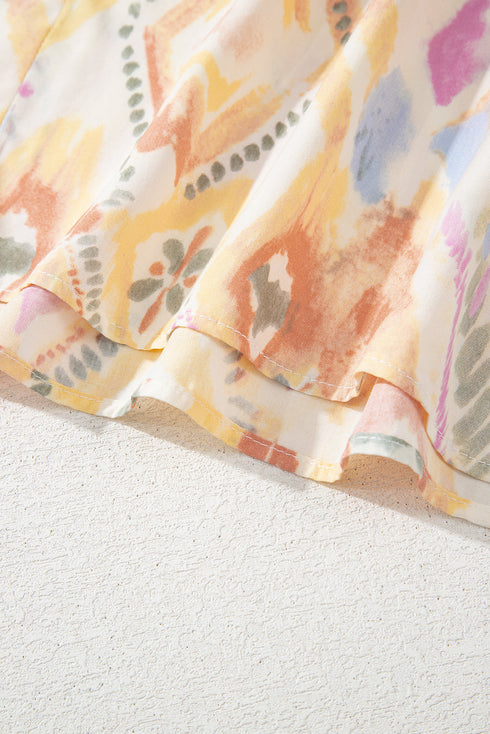 Bohemian Geometric Print Surplice V Neck Smocked Waist Maxi Dress