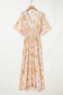 Bohemian Geometric Print Surplice V Neck Smocked Waist Maxi Dress