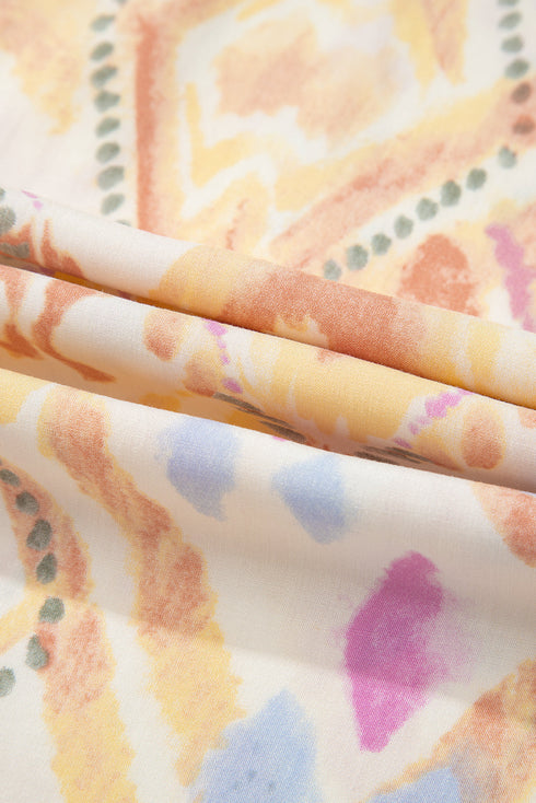 Bohemian Geometric Print Surplice V Neck Smocked Waist Maxi Dress