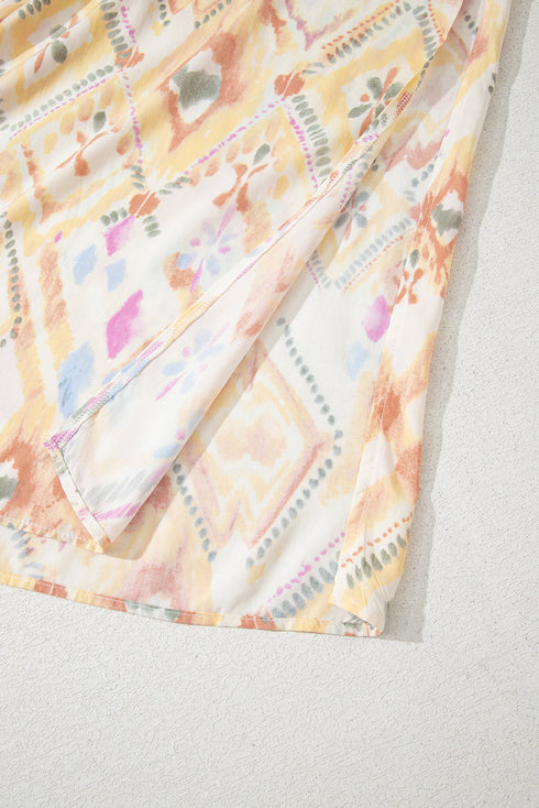 Bohemian Geometric Print Surplice V Neck Smocked Waist Maxi Dress