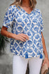 Bohemian Geometric Print Tassel Drawstring V Neck Blouse
