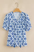 Bohemian Geometric Print Tassel Drawstring V Neck Blouse