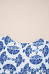 Bohemian Geometric Print Tassel Drawstring V Neck Blouse