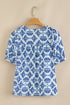 Bohemian Geometric Print Tassel Drawstring V Neck Blouse