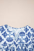 Bohemian Geometric Print Tassel Drawstring V Neck Blouse