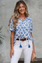 Bohemian Geometric Print Tassel Drawstring V Neck Blouse