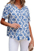 Bohemian Geometric Print Tassel Drawstring V Neck Blouse