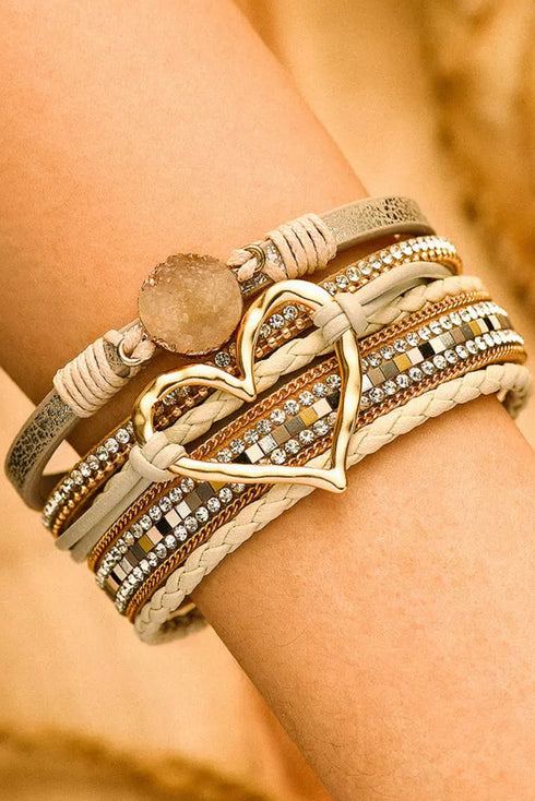 Bohemian Heart Rhinestone Magnetic Buckle Alloy Bracelet