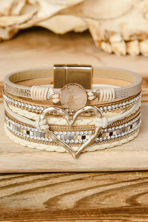 Bohemian Heart Rhinestone Magnetic Buckle Alloy Bracelet