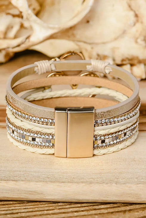 Bohemian Heart Rhinestone Magnetic Buckle Alloy Bracelet