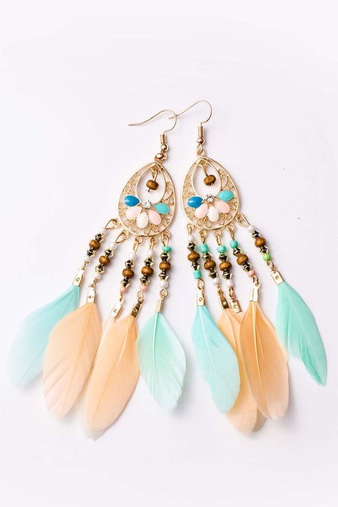 Bohemian Hollow Out Feather Tassel Western Style Fringe Earrings