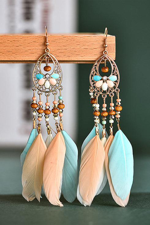 Bohemian Hollow Out Feather Tassel Western Style Fringe Earrings