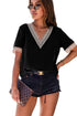 Bohemian Lace Trim V Neck Short Sleeve Blouse