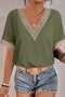 Bohemian Lace Trim V Neck Short Sleeve Blouse