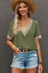 Bohemian Lace Trim V Neck Short Sleeve Blouse