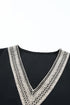 Bohemian Lace Trim V Neck Short Sleeve Blouse
