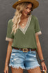 Bohemian Lace Trim V Neck Short Sleeve Blouse