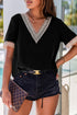 Bohemian Lace Trim V Neck Short Sleeve Blouse