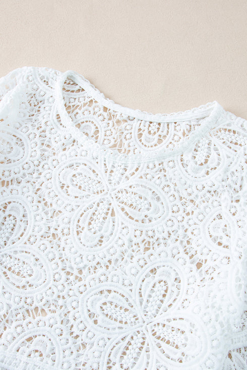 Bohemian Macrame Lace Texture Half Sleeve V Neck Blouse