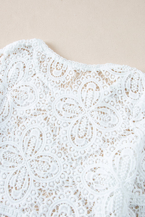 Bohemian Macrame Lace Texture Half Sleeve V Neck Blouse