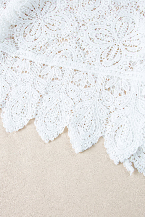 Bohemian Macrame Lace Texture Half Sleeve V Neck Blouse