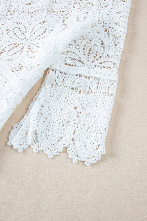 Bohemian Macrame Lace Texture Half Sleeve V Neck Blouse