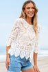 Bohemian Macrame Lace Texture Half Sleeve V Neck Blouse