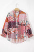 Bohemian Mixed Print Patchwork Bubble Sleeve Split Neck Blouse