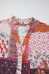 Bohemian Mixed Print Patchwork Bubble Sleeve Split Neck Blouse